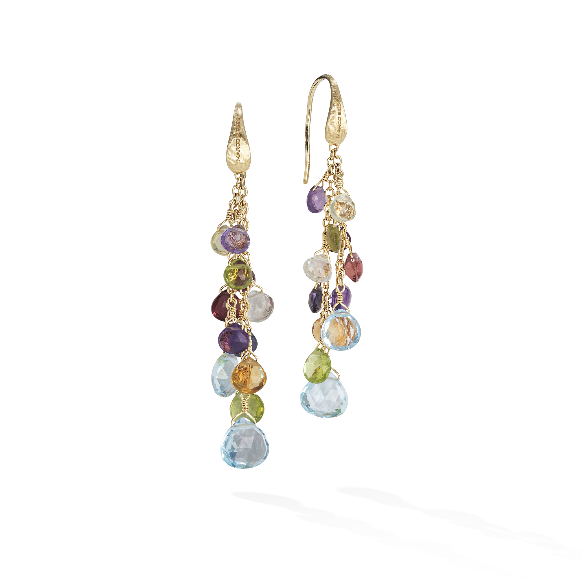 18K Yellow Gold Paradise Collection Blue Topaz and Gemstone Drop Earrings